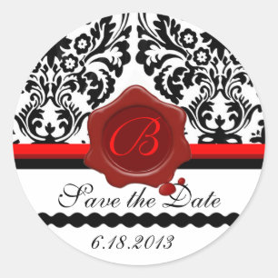 STICKER ROND NOIR BLANC DOMMASQUE SCEAU DE CIRE ROUGE MONOGRAMM