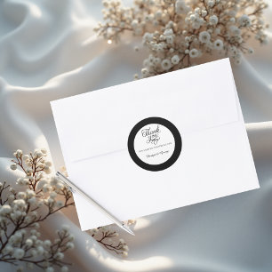 Sticker Rond noir & blanc élégant charmant script de remercieme