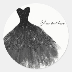 Sticker Rond Noir & Blanc Elegant Glam Dress Party Favoriser