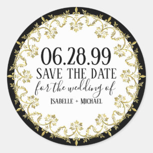 Sticker Rond Noir, blanc et orÉlégant Enregistrer la date
