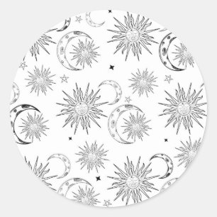 Sticker Rond Noir & Blanc Fantaisiste Soleil Anniversaire Céles