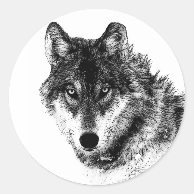 Sticker Rond Noir Blanc Inspiration Wolf Eyes (Devant)