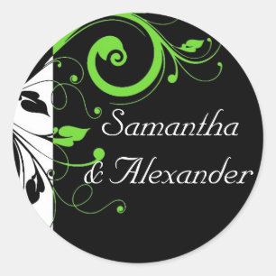 Sticker Rond Noir/Blanc/Lime Vert Gras Mariage