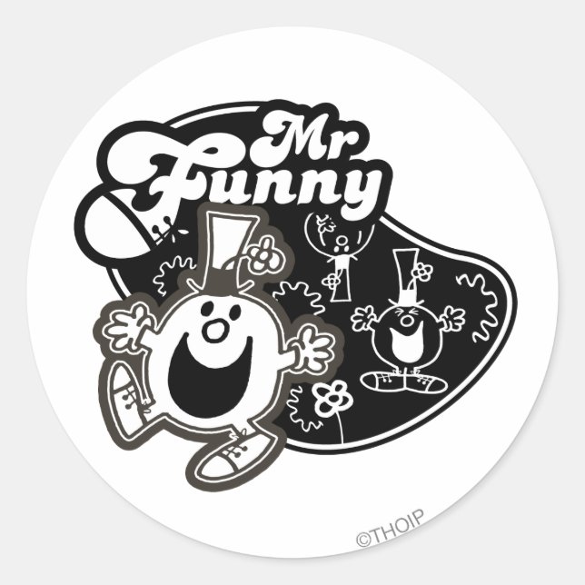 Sticker Rond Noir & Blanc M. Funny (Devant)