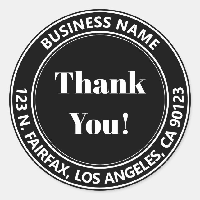 Sticker Rond Noir Blanc Merci ! Adresse de retour (Devant)