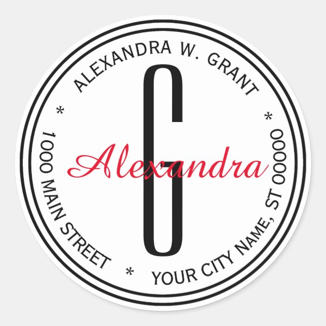 Sticker Rond Noir blanc Nom Monogramme Enveloppe Adr Phoques (Devant)