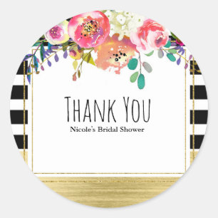 Sticker Rond Noir Blanc Or Moderne Floral Glam Mariage