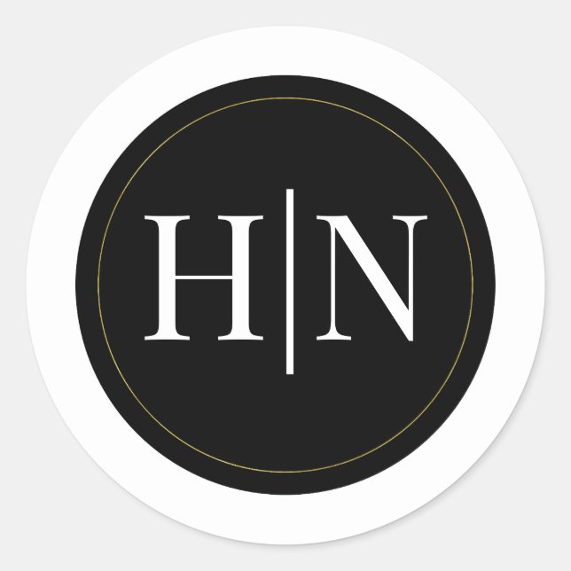 Sticker Rond Noir Blanc Or moderne minimal mariage élégant (Devant)