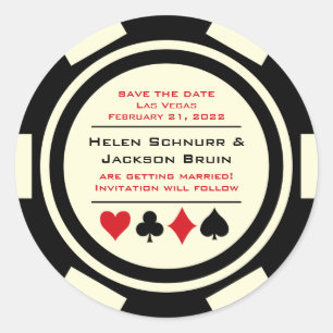 Sticker Rond Noir Blanc Poker Chip Mariage Enregistrer La Date
