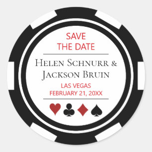 Sticker Rond Noir Blanc Poker Chip Mariage Enregistrer La Date