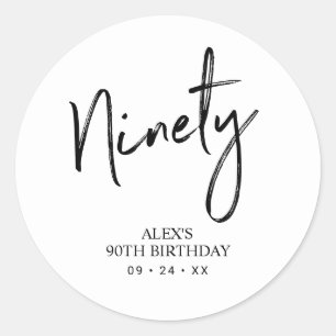 Sticker Rond Noir & Blanc Quatre-vingt-dix 90e fête d'anniversa