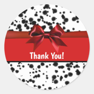 Sticker Rond Noir Blanc Rouge Bow Dalmatie Spots Anniversaire