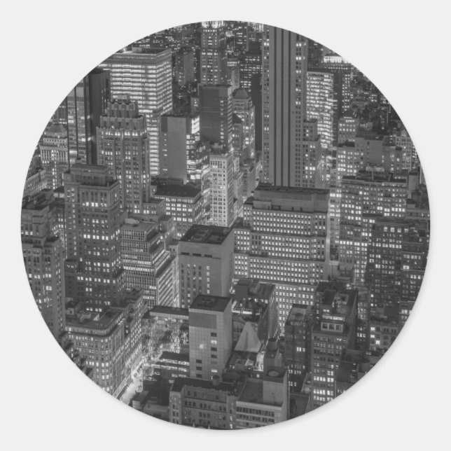 Sticker Rond Noir blanc rouge New York City Skyline (Devant)