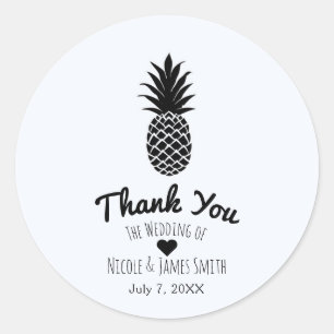 Sticker Rond Noir & Blanc Tropical Pineapple Élégant Chic