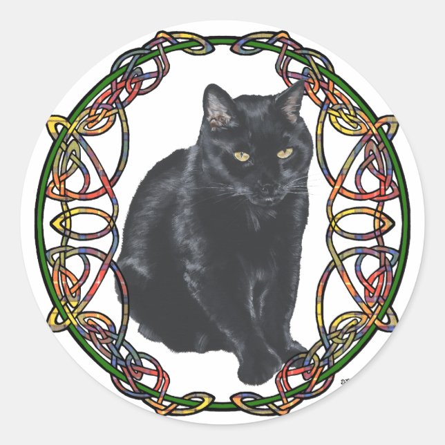 Sticker Rond Noir Cat Celtic (Devant)