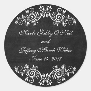 Sticker Rond Noir Chalkboard Rustique Blanc Flourds Mariage