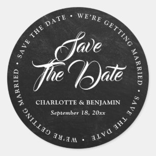 Sticker Rond Noir Chalkboard Typographie Mariage Enregistrer La