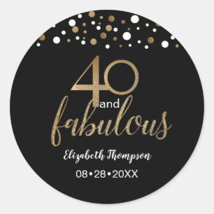 Sticker Rond Noir confetti 40 et Fabulous 40th Birthday