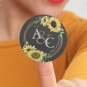 Sticker Rond Noir de charbon de bois ・ Élégant Mariage moderne