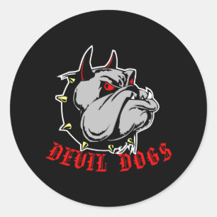 Sticker Rond Noir de chiens de diable de bouledogue