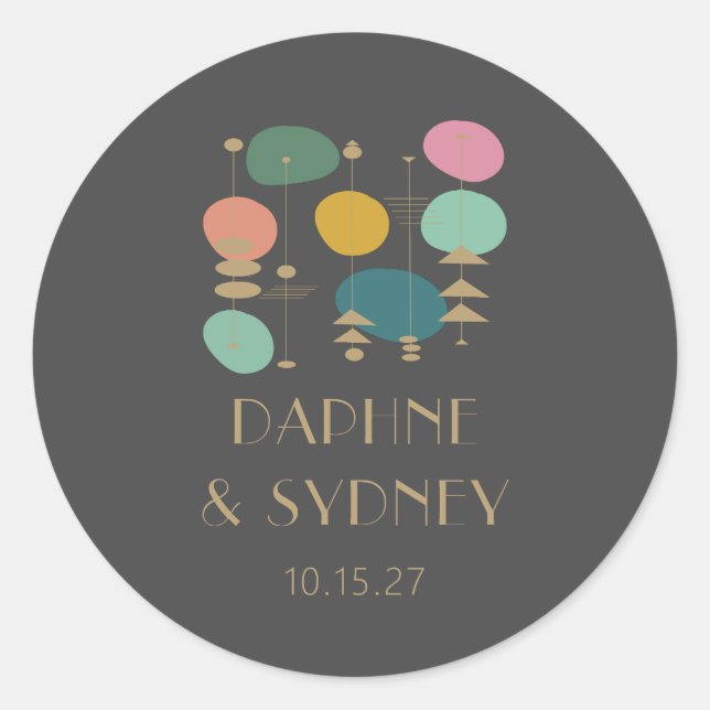 Sticker Rond Noir du milieu du siècle moderne Noir mariage pers (Devant)