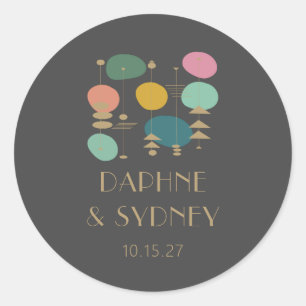 Sticker Rond Noir du milieu du siècle moderne Noir mariage pers