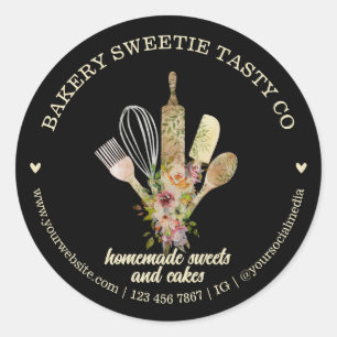 Sticker Rond Noir Élégant cuisine maison Chef boulangerie