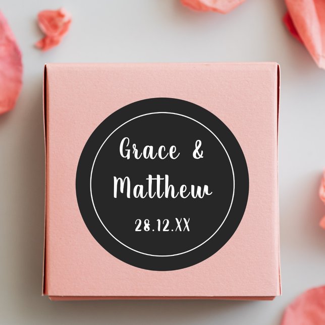 Sticker Rond Noir et Blanc classique Elégant Mariage Faveur (Créateur téléchargé)