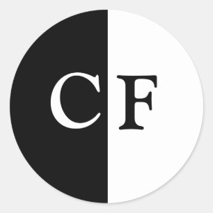 Sticker Rond Noir et blanc demi initiales personnalisées