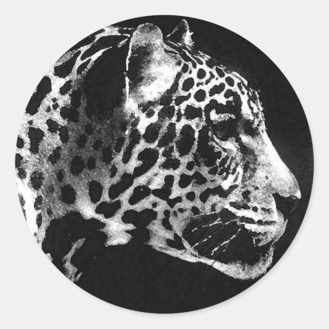 Sticker Rond Noir et blanc Jaguar Pop Art (Devant)