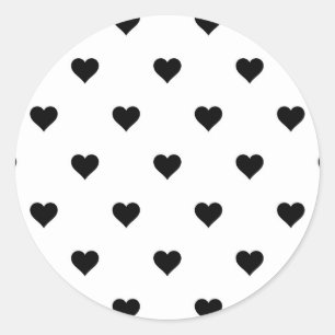 Sticker Rond Noir et blanc mignon Motif de coeur simple
