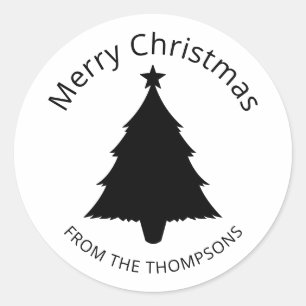 Sticker Rond Noir Et Blanc Minimaliste Arbre De Noël Et Étoile