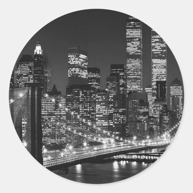 Sticker Rond Noir et blanc New York City (Devant)