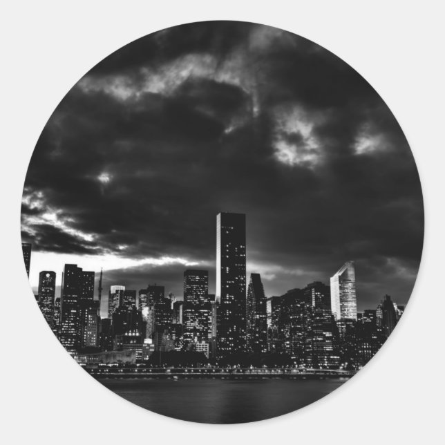 Sticker Rond Noir et blanc New York City (Devant)
