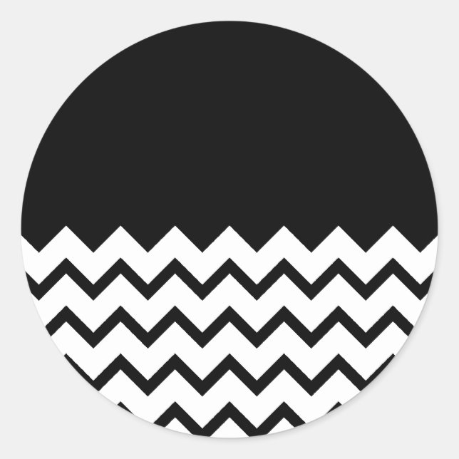 Sticker Rond Noir et blanc. Partie Zig Zag, Partie Noir ordinai (Devant)