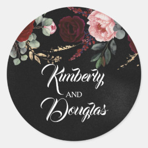 Sticker Rond Noir et Bourgogne Rouge Mariage moderne