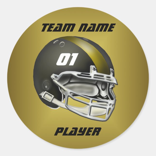 Sticker Rond Noir et casque de football d'or (Devant)