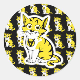 Sticker Rond Noir et jaune de motif d'Anarkitty AnCat AnCap