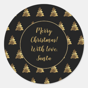 Sticker Rond Noir et motif d'arbre de Noël d'or de Faux