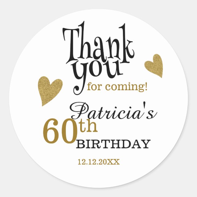 Sticker Rond Noir et or 60e anniversaire Merci Favor (Devant)