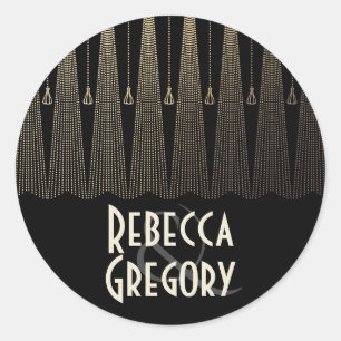 Sticker Rond Noir et or Art déco Chic Vintage Wedding