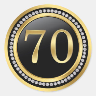 Sticker Rond Noir et or, diamants imprimés 70e anniversaire