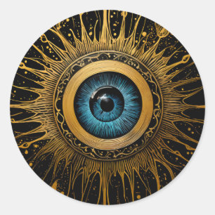 Sticker Rond Noir et or Occulte Blue Evil Eye Starburst