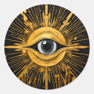 Sticker Rond Noir et or Occulte Gris Evil Eye Starburst