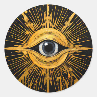 Sticker Rond Noir et or Occulte Gris Evil Eye Starburst