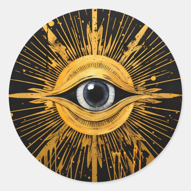 Sticker Rond Noir et or Occulte Gris Evil Eye Starburst (Devant)