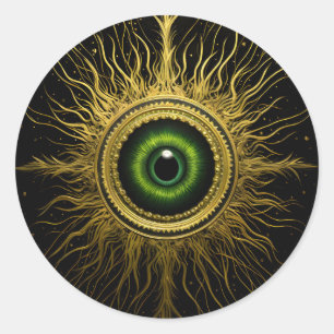 Sticker Rond Noir et or Occulte Vert Evil Eye Starburst