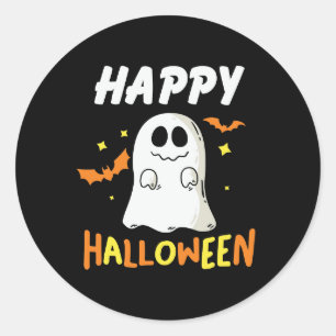 Sticker Rond Noir et orange avec Ghost Happy Halloween