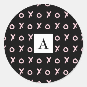 Sticker Rond Noir et rose bébé X O XO XO's Tendance Mignon