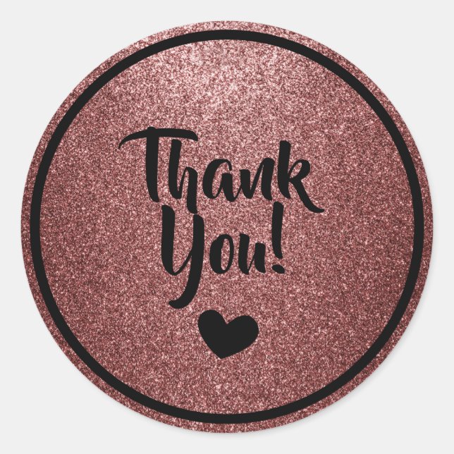 Sticker Rond Noir et Rose Gold Faux Parties scintillant Merci (Devant)
